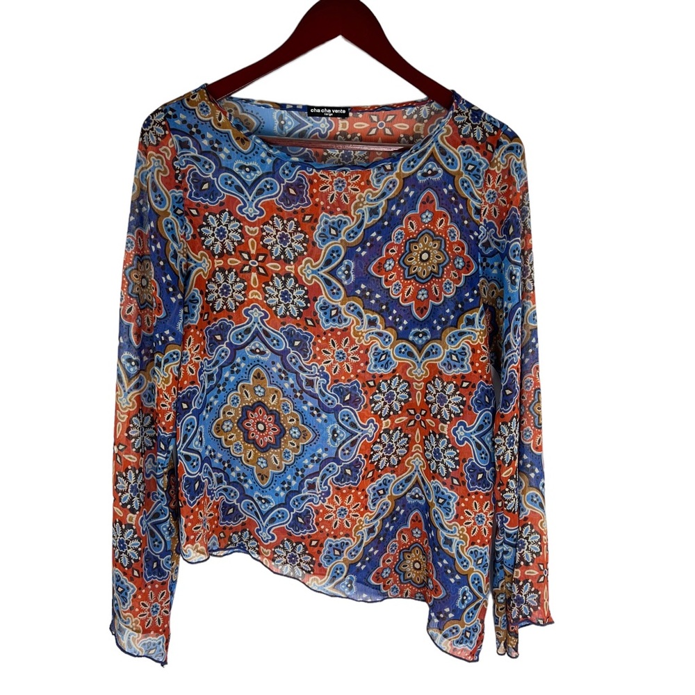 Cha Cha Vente Sheer Blouse Bell Sleeve Size Large